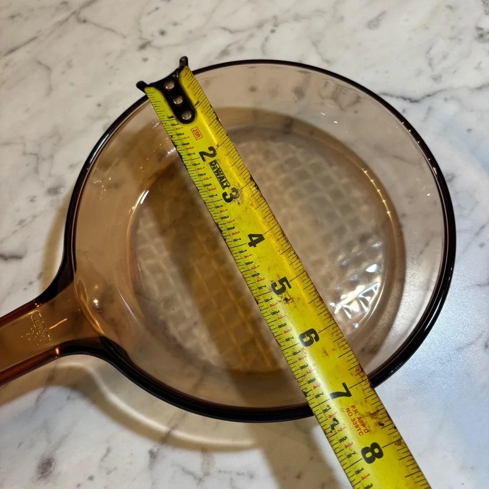 Visions by Corning Amber Glass Skillet 7 Inch Waffle Bottom Frying Pan USA Made